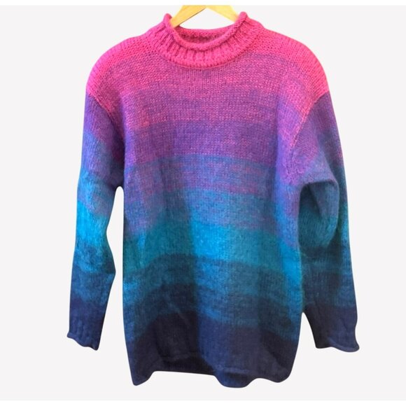 Vintage Mohair Ombre Sweater Sz M Artsy Cozy  Indie Colorblock Knit Pullover - Picture 1 of 7
